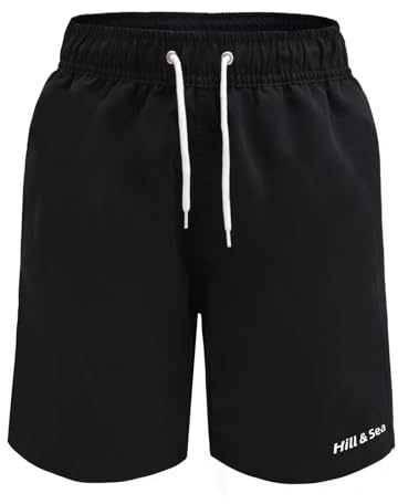 Hill & Sea Maillot de Bain garçon Séchage Rapide Boardshorts Respirant Hydrofuge Short de Bain avec Poches doublées en Mesh et Cordon de Serrage Ajustable 140-182