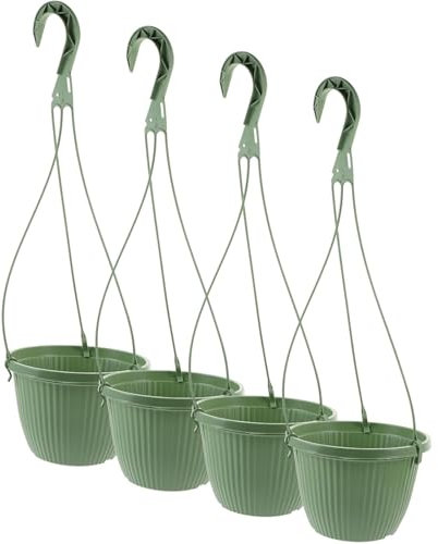 4 cestini da appendere in polipropilene, diametro 15,2 cm, con fori di drenaggio e gancio, vasi da fiori per interni ed esterni, per dormitori, case, uffici (verde)