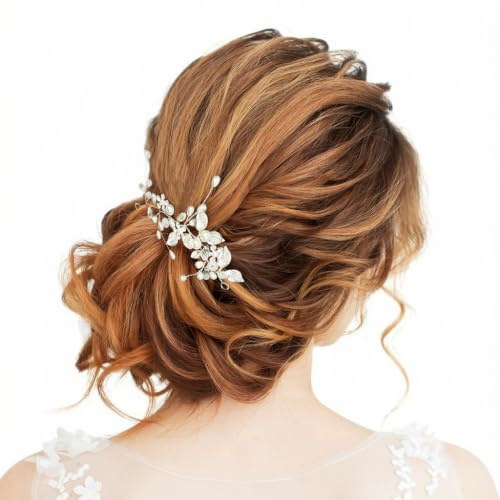 AYBUY Accessori Capelli Sposa, Accessori Per Capelli Da Sposa In Cristallo, Fiore di Vite Perla Decorazioni per Donne e Ragazze, Argento,A