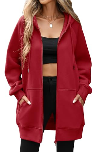 Vancavoo Felpa Donna con Zip e Cappuccio Giacca Primaverile Cotone Cappotto Invernale Manica Lunga Cardigan Autunno Invernali Sweatshirt Eleganti Pullover Hoodie Outwear,Bordeaux,L