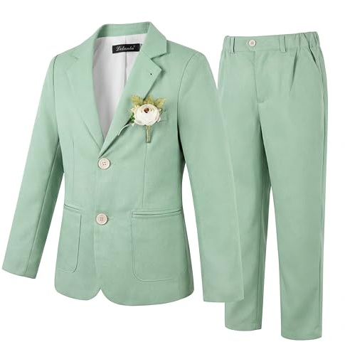 LOLANTA 2 Pièces Costume Mariage Garçon en Lin, Ensemble Veste Cintrée et Pantalon Costume Formel Enfant pour Baptême, Cérémonie, Bal, Fête d'anniversaire, Tenue de Page Élégante
