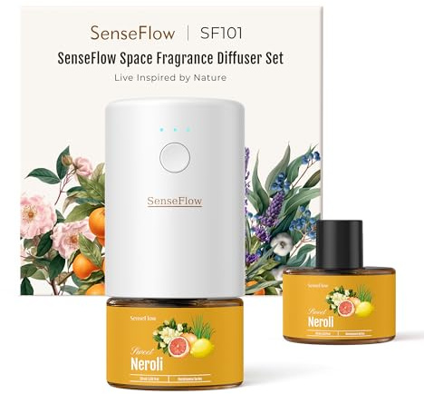 SenseFlow Difusor Aceites Esenciales Difusor de Aromas SF101 Pro - Ultrasónico Sin Agua, 100 % Vegetal, Aromaterapia120-Días, para Hogar, Hotel y Estudio hasta 100㎡, Neroli
