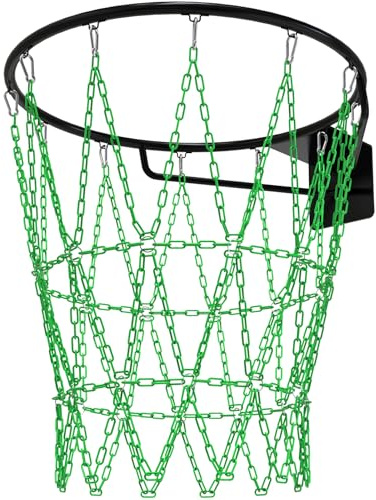 KingDolly Heavy Duty Chain Basketball Net, Rust-Proof Carbon Steel Metal Basketball Net Replacement with 12 Hooks for Tool-Free Quick Installation, Universal Fit for Outdoor/Indoor Basketball Hoops