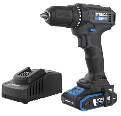 HYUNDAI Akku-Schlagbohrschrauber HD20S-40-2A1 | 20V, 40 Nm, 13mm Metallbohrfutter, 2-Gang-Metallgetriebe | Akkuschrauber, 1 x 2.0Ah Akku, Ladegerät