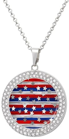 Collar de diamantes patrióticos con tiras de estrellas para el Día de la Independencia para mujer, collar conmemorativo para pareja, cadena de aleación de 20 pulgadas, collar con colgante de foto