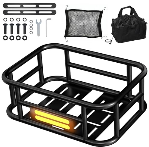 Heavy Duty Bike Basket Rear 16.5 x 12.5 x 6 '', Universal Bike Accessories | Large Capacity Bicycle Baskets Include Bike Mirror, Removable Liner, Cargo Net, Waterproof Cover, Vital Ebike Accessories