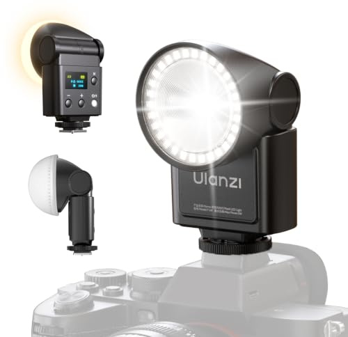ULANZI F16R Mini cámara flash Speedlite, GN16 2 en 1 flash luz de vídeo, 7 niveles de potencia (1/64~1/1), inclinación de 90°, 2500-6500K, 550 flashes, zapata universal con difusor para Sony, Canon