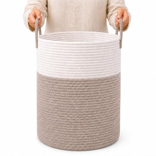 OrganiHaus Large Laundry Basket, Cotton Rope Storage Bin for Dirty Clothes & Toys, Woven Blanket Basket with Handles, Washing Baskets for Laundry, Nursery or Bedroom Decor - 38x45cm, Brown