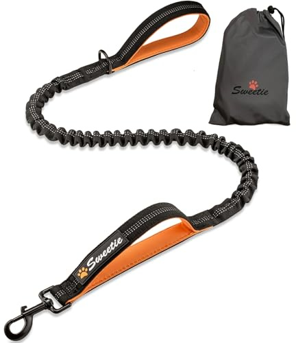 Sweetie Bungee Dog Lead - Shock Absorbing Leash that Softens Pulls & Stops – Neoprene Padded Loop & Traffic Handles for Extra Comfort - Reflective for Safer Night Walking