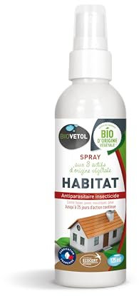 Biovetol - Lotion Habitat - Insecticide Bio Certifié Ecocert - Efficace pour Eliminer Les Puces, Tiques, Aoutats, Moustiques (240 ML)