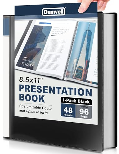 Dunwell Classeur avec pochettes en plastique 48 poches (1 paquet, noir) – Livre de présentation, 21,6 x 27,9 cm avec protège-feuilles transparentes, affiche des documents de 96 pages, des certificats,