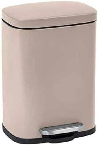WENKO Leno Easy Close small bathroom bin, 5 liters, designer pedal bin with lid and soft-close brake as well as integrated bag holder, stainless steel, 21.5x19x29.5cm, taupe