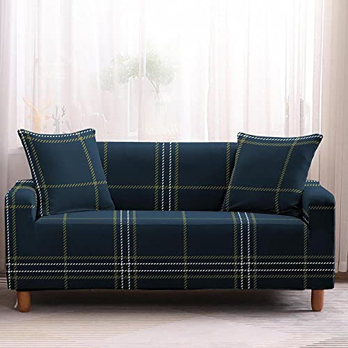 LNXSESN Sofabezug Grün-Weiß Kariert Sofa überzug Stretch Elasthan Sofaüberwurf Abnehmbare Waschbar Couch überzug Anti Rutsch Sofaschoner Moderne Sofa Cover Universal Couch überwurf 3 Sitzer