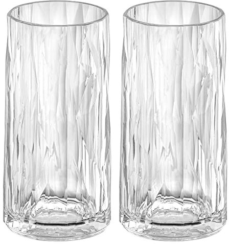 Koziol Superglas Club No. 8, 2 pezzi, 300 ml, bicchiere per longdrink in plastica trasparente effetto cristallo, lussuoso, infrangibile, riutilizzabile, festa, campeggio, set da 2