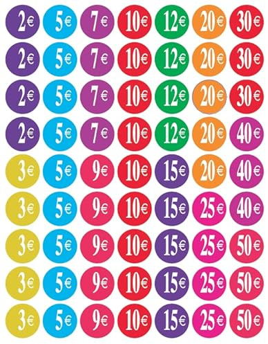 Affichesstore 30252 - Lot de 315 Stickers - 5 Feuilles de 63 Etiquettes Adhésives Rondes 25mm - Prix divers de 2€ à 50€