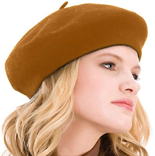 Womens Beret French Classic Beanie Hat Wool Beret Solid Color