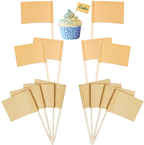 200 Pcs Palillo de dientes en blanco banderas de papel kraft para cócteles, magdalenas, palillos de dientes, para magdalenas, fiestas, suministros de alimentos