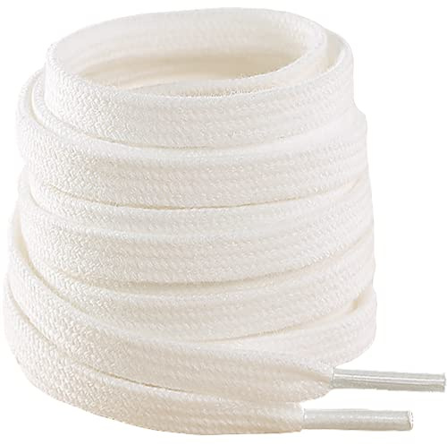 Skypermit 100% Cotton Flat Shoelace, [2 Pairs] 8mm Wide Premium Flat Sport Trainer Shoes Lace for Sneaker Running Athletic Shoes (White, 140cm-2pairs)