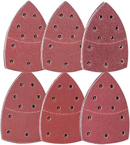 72Pcs Sanding Pads Mouse Sander Pads, Hook and Loop Sanding Sheets 11 Holes, Detail Sander Pads 40/60/80/120/180/240 Grits Sandpaper Sheets for Multitool Detail Sander Paper