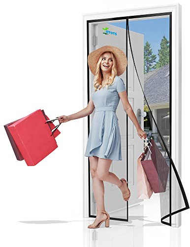 Magnet Fly Screen Door Insect Protection, 90 x 250 cm Heavy Duty Mesh Curtain with Full Frame Hook and Loop That Snap Shut Automatically Easy Installation【Black】