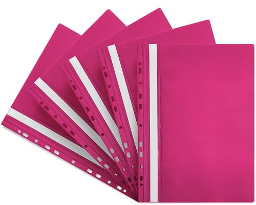Netuno 5x chemise à lamelle perforée rose pour documents | A4 dossier à lamelle protège-documents farde à lamelle avec couverture transparente chemise perforée pour bureau