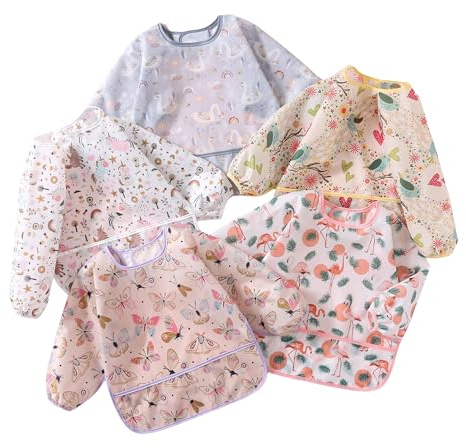 Yunguui Babero con Mangas, 5 Paquetes Bebe Babero Impermeable Babetes Bebe para 3-30 Meses