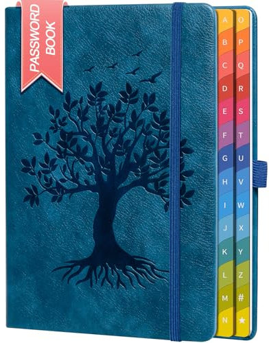 ZXHQ Passwortbuch mit bunten alphabetischen Tabs, 21,3 cm x 14,7 cm Hardcover-Passwort-Organizer für die Verwaltung von Internet-Webseiten-Adressen und Logins - Blau