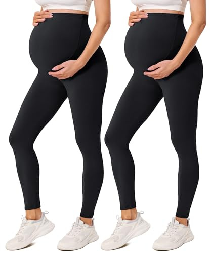 VALANDY Creamlush 2 Pack Over Bump Maternity Leggings Adjustable Waist | Soft Stretch Fabric with Gentle Belly Support and An Adjustable Fit for Yoga Lounging Sleep and Everyday Wear