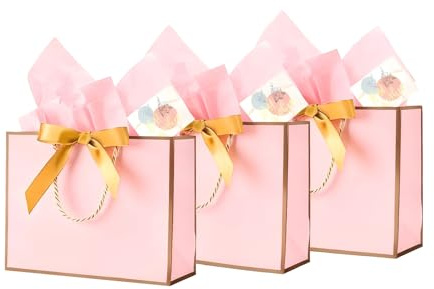 Medium Gift Bags for Present - 3pcs Pink Gift Bags for Girl, Women, Birthday, Wedding, Party, Anniversary and All Occasions