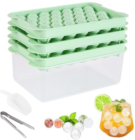 Isbitsform med lock, 3-pack mini isbitsform iskubbricka med behållare glassskopa och isbitshållare för 99 st 2,2 cm runda isbitar för öl kaffe juice cocktail whiskydrycker