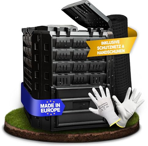 Hochwertiger Garten Komposter [320l] inkl. Bodengitter & Handschuhe | Geruchsdämmend, Wetterfest, einfache Montage| Thermokomposter Schnellkomposter Kompostierer Composter Kompost Kompostierung