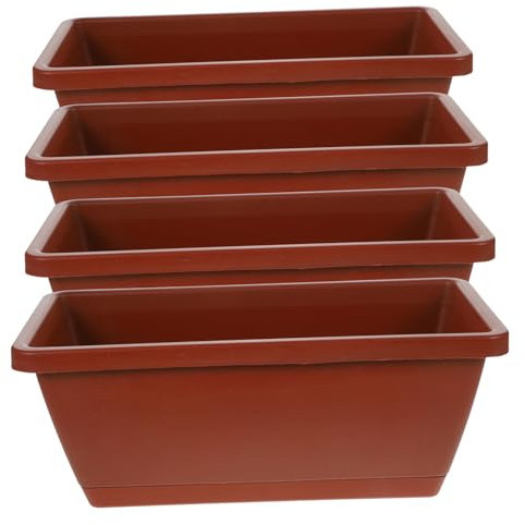 ibasenice 4pezzi Fioriere Balcone Rettangolari in Plastica Con Vassoi Antiscivolo Vasi Per Piante Da Esterno Con Drenaggio Contenitori Resistenti Per Fiori Verdure e Bonsai Colore Mattone Pi