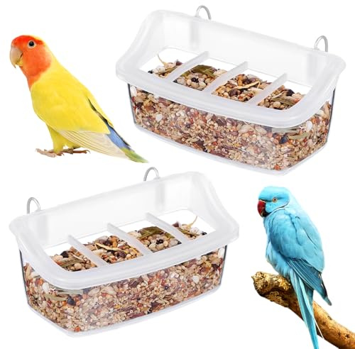 2Pcs Bird Feeders for Cage, No Mess Parakeet Water Dispenser Plastic Parrot Feeding Bowls Food Containers for Small Birds Parrot Parakeets