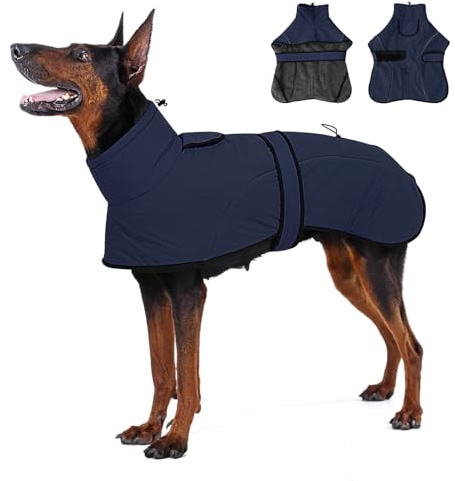 Dotoner Manteau Imperméable pour Chien avec Ouverture pour Harnais, Doublure Polaire, Veste Coupe-Vent Réfléchissante d'hiver avec Ceinture Taille Réglable pour Port Intérieur et Extérieur