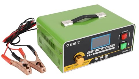 Fafeicy Cargador de Batería Inteligente, 50a de 12V/24 V Cargador Automático de Cargador Inteligente Cargador de Batería para Automóviles Camiones RVs Marine y Más (Enchufe de la UE)