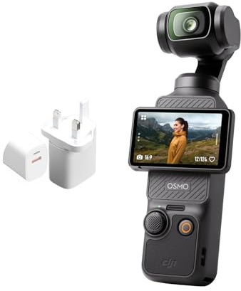 DJI Osmo Pocket 3, Vlogging Camera with 1'' CMOS & 4K/120fps Video, 3-Axis Stabilization, Fast Focusing, Face/Object Tracking, 2 Rotatable Touchscreen, Video Camera for Photography, PD 35W charger
