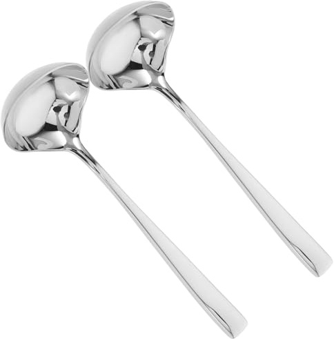 Cabilock 2 piezas Cucharón para Salsa de Acero Inoxidable con Mango Ergonómico Cuchara para Servir Salsas y Sopas para Cocina Utensilios Reutilizables Fácil Manejo