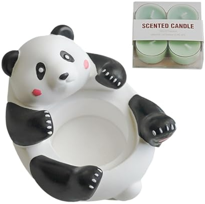Gungtj PortaTealight, Tealight Colorate | Portatealight con statua di panda con 4 tealight profumate,Portadecorativo in gesso artigianale, decorazione estetica per la casa per compleanni, matrimoni,