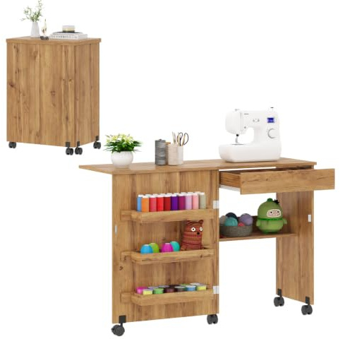 Sewing Table,Sewing Machine Desk w/Open Storage Shelf Drawer Rolling Caster