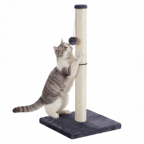 Feandrea Griffoir pour Chat, Poteau à Griffer en Sisal Naturel | Hauteur 84 cm, Base Stable avec Jouet pour Grands Chats, 40 x 40 x 84 cm, Gris foncé, Collection CLAWFY PCA043G201