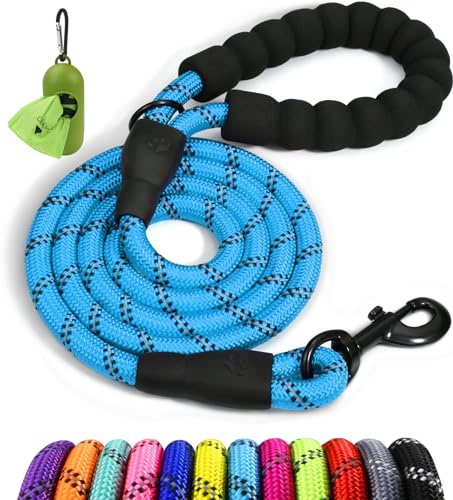 Taglory Rope Dog Lead with Soft Padded Handle – Reflective Rock Climbing Rope Lead for Medium and Large Dogs 150 cm 1.2 cm Blue