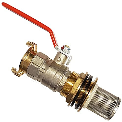 QUALITÄTS Regentonnendurchführung mit Kugelhahn + Filter + Schnellkupplung | ∅ Loch Regentonne 27mm - 43mm | Innengewinde Hahn 1/2 - 1 | Messing | Ausführung auswählen >>> ∅ Loch 27mm | IG Hahn 1/2