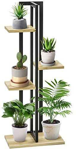 Outsunny Étagère à plantes escalier fleurs support intérieur 4 niveaux en bois de différentes hauteurs style industriel - 45 x 25 x 110 cm