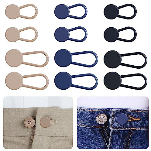 Ceryvop 12PCS Button Extenders for Jeans, Pants Waist Button Extender for Women Men, 3 Colors Waistband Expander, Waist Extension 1-1.4 Inches