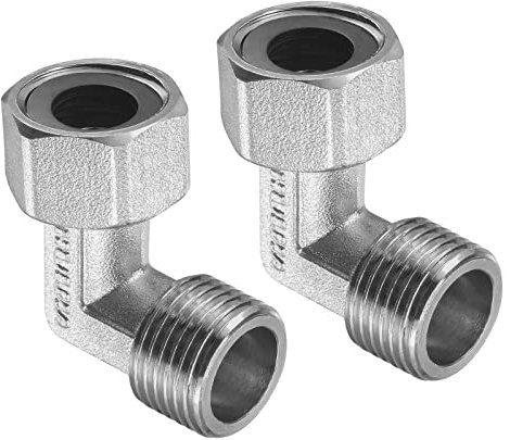 M METERXITY 2pz 90 Grado Gomito - Tubo Raccordo 90 Grado, L Forma Tubo Raccordo con Tenuta Guarnizioni, Applicare a Aria AcquaG1/2 Maschio a Femmina Filo, Argento
