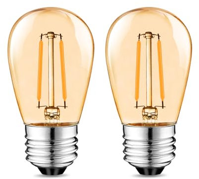 Suncan Lampadina LED Edison S14 E27, 2 W = 15 W, filamento vintage, vetro ambrato, bianco caldo 2700 K, angolo di diffusione 360°, non dimmerabile, confezione da 2