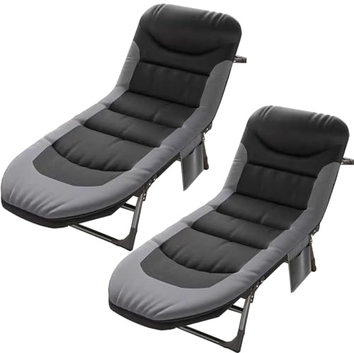 Cozykimo Lettino da campeggio pieghevole, 190 x 60 x 30 cm, fino a 300 ibs, con tasca, pieghevole, letto da campeggio regolabile in 6 posizioni, sedia a sdraio per balcone e giardino (Nero) (black 2)