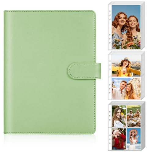 Antner A5 Kpop Photocard Binder 6-Ring Card Collector Album with 40 Pack Card Sleeves, PU Leather Photocard Holder Book with Multi-Size Photo Protectors for Organizing Trading Cards, Matcha Green