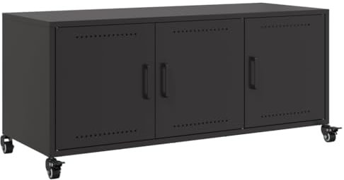 vidaXL TV Schrank, Lowboard für Fernseher, Fernsehtisch mit Rollen Stauraum, TV Möbel Fernsehschrank für Wohnzimmer, Schwarz Kaltgewalzter Stahl