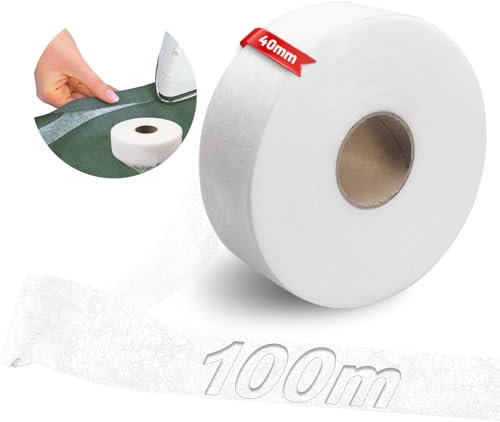 Ziamzra Saumband zum Aufbügeln Waschfest 100mx40mm Bügelband zum Kürzen von Gardinen Saumband Selbstklebend Gardinenband zum Aufbügeln Bügelband Hose Kürzen für Stoff Vorhänge Kleider Basteln - Weiß